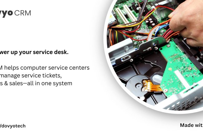 Power up your service desk. Dovyo CRM helps computer service centers manage service tickets, leads & sales-all in one system.