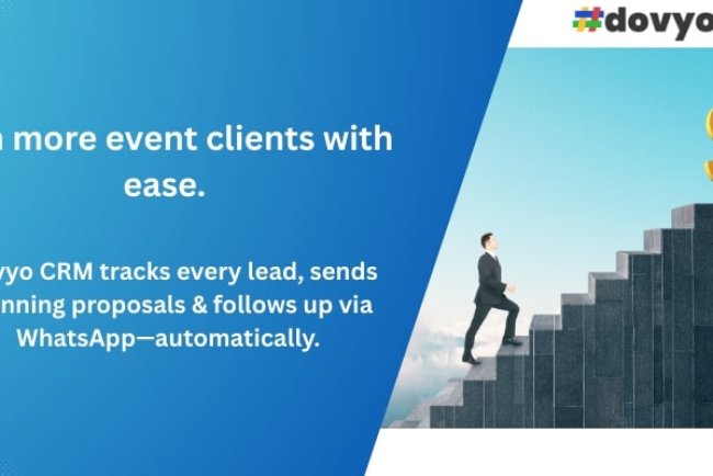 Win more event clients with ease. Dovyo CRM tracks every lead, sends stunning proposals & follows up via WhatsApp-automatically.